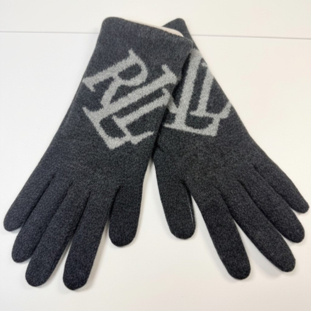 Lauren Ralph Lauren Gloves Women Medium Gray Logo Tech Touch Wool Blend Winter